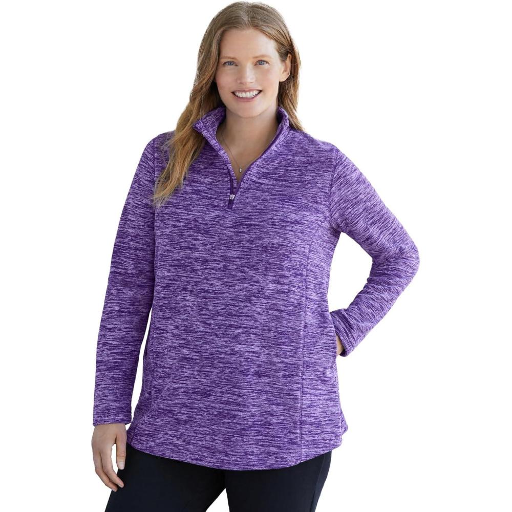image:imageWoman Within Plus Size Microfleece QuarterZip PulloverRadiant Purple Marled