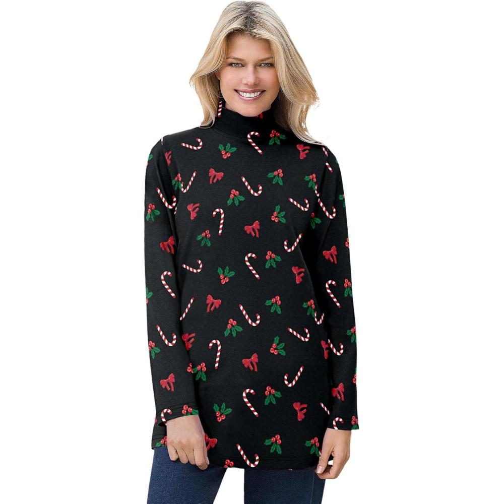 image:imageWoman Within Plus Size Mockneck LongSleeve TunicBlack Mistletoe