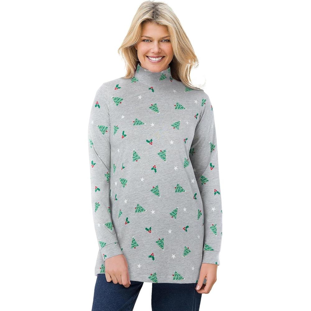 image:imageWoman Within Plus Size Mockneck LongSleeve TunicHeather Grey Holiday