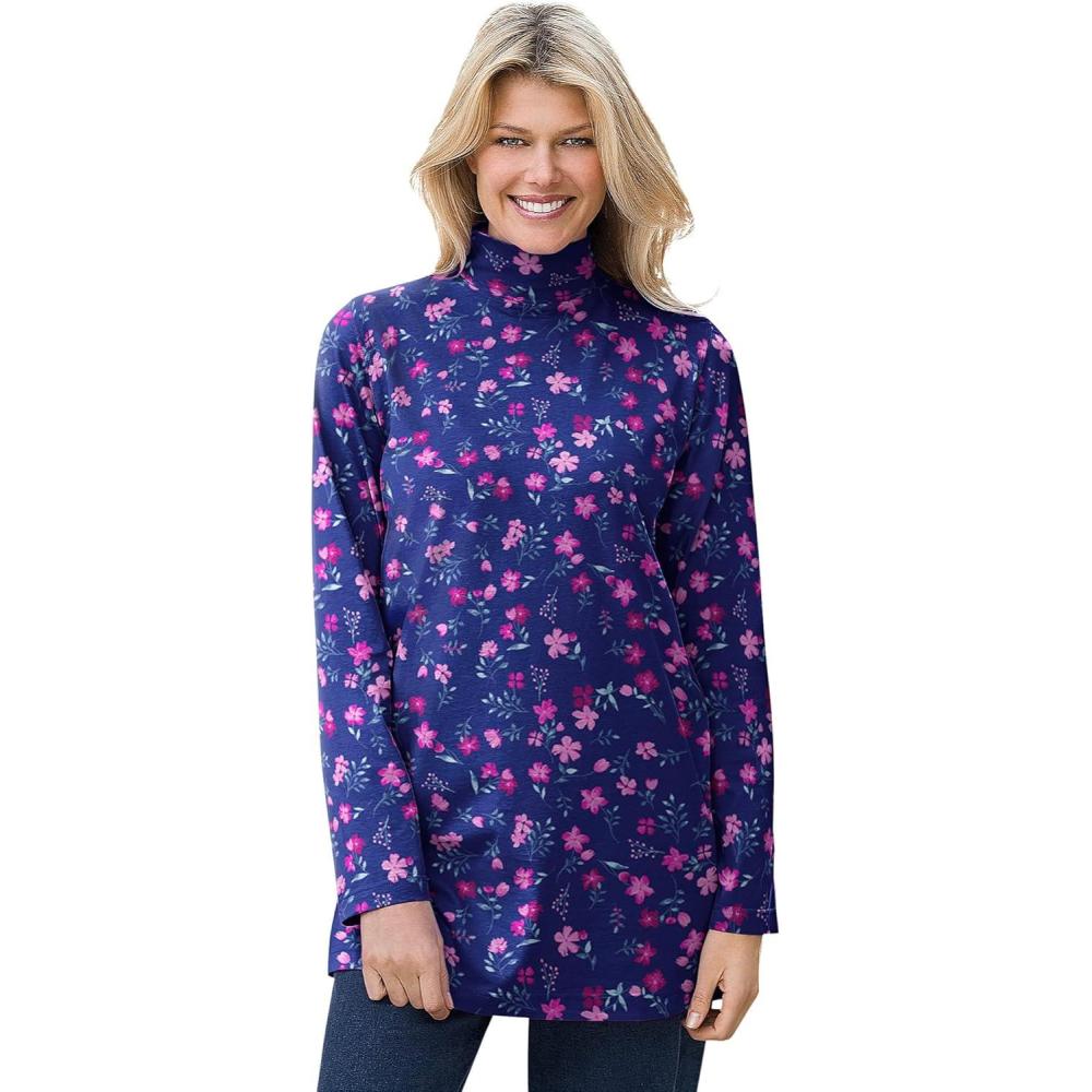 image:imageWoman Within Plus Size Mockneck LongSleeve TunicNavy Pretty Floral