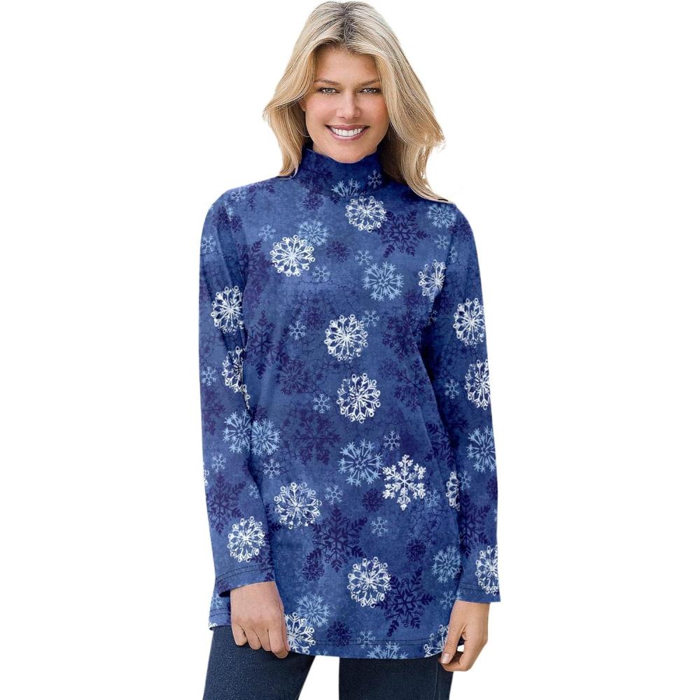 image:imageWoman Within Plus Size Mockneck LongSleeve TunicRoyal Navy Textured Snowflake