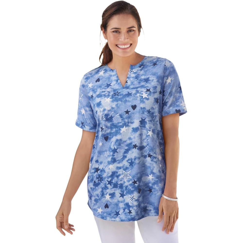 image:imageWoman Within Plus Size NotchNeck Pocket TeeFrench Blue Americana Tie Dye