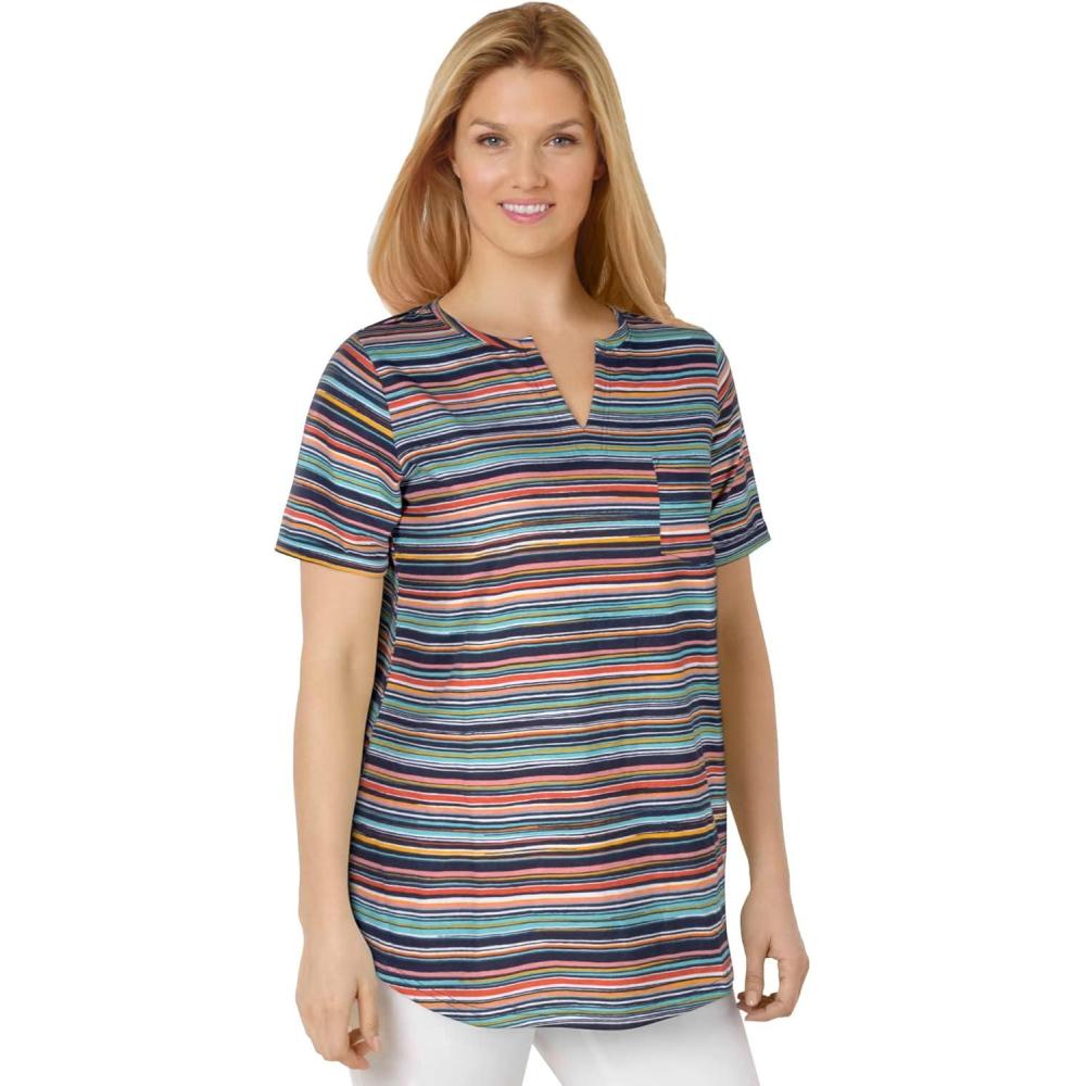 image:imageWoman Within Plus Size NotchNeck Pocket TeeNavy Multi Stripe