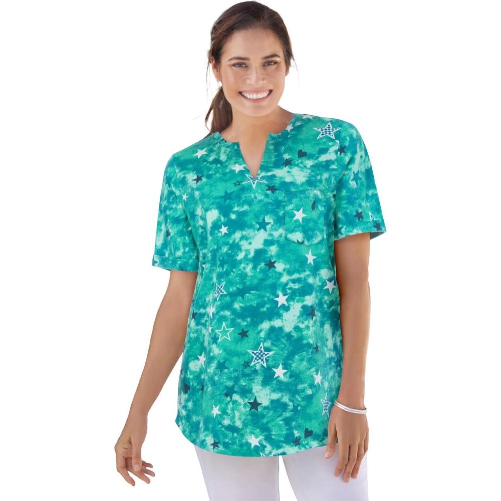 image:imageWoman Within Plus Size NotchNeck Pocket TeeSeafoam Americana Tie Dye