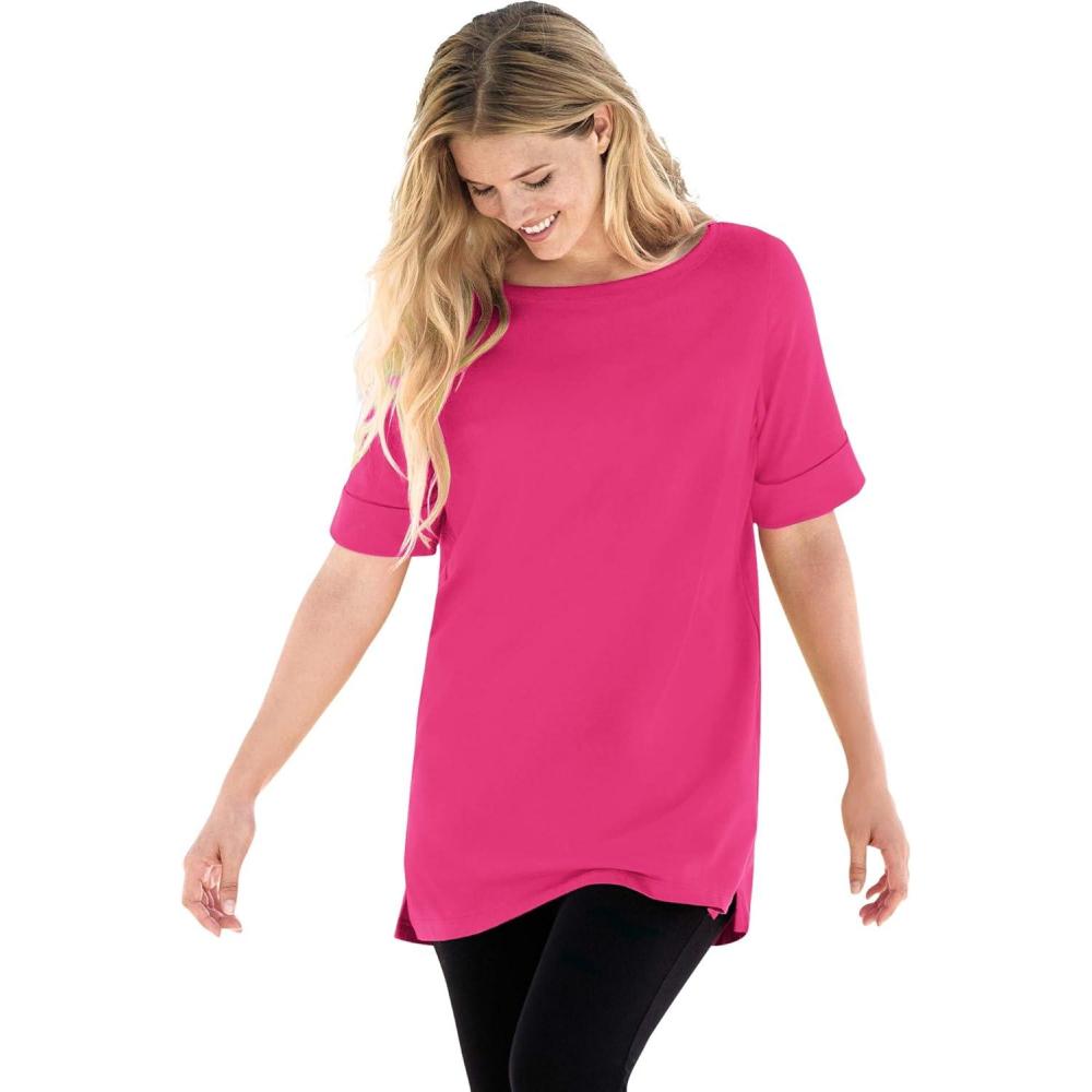 image:imageWoman Within Plus Size Perfect Cuffed ElbowSleeve BoatNeck TeeRaspberry Sorbet
