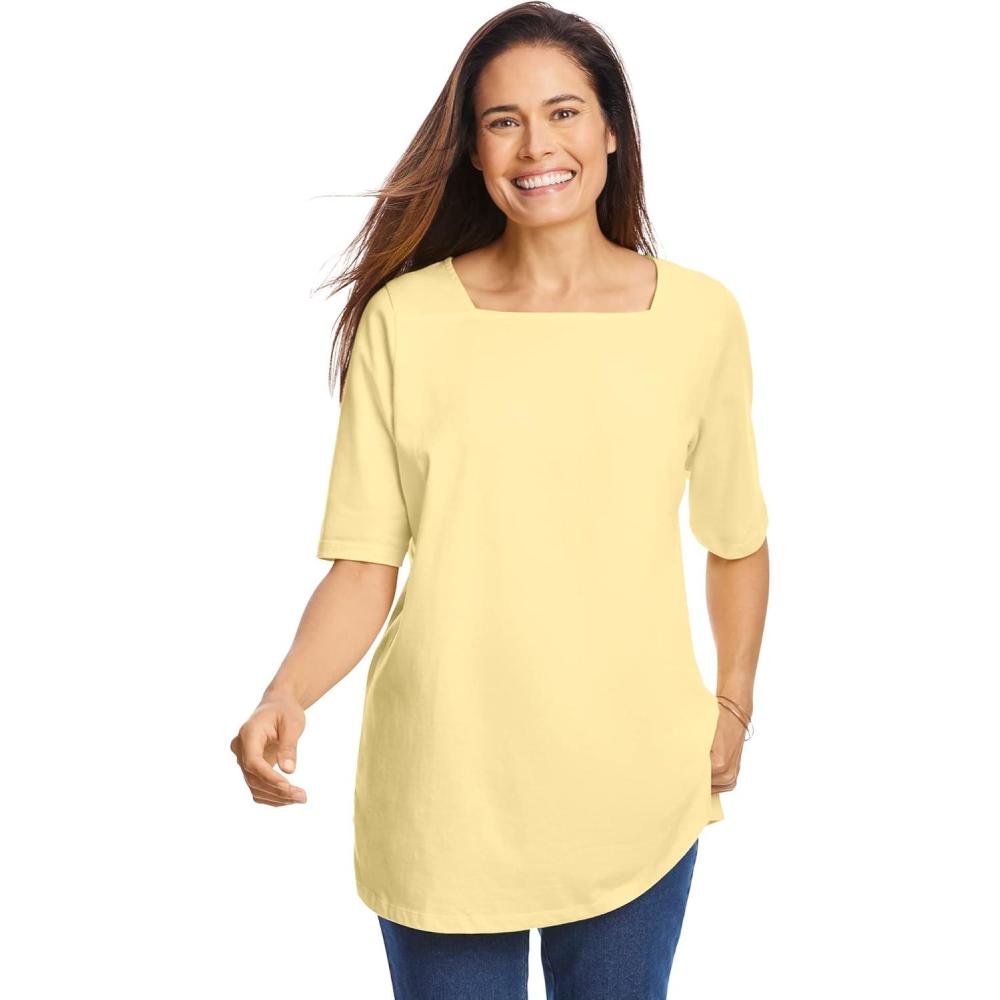 image:imageWoman Within Plus Size Perfect ElbowSleeve SquareNeck TeeBanana