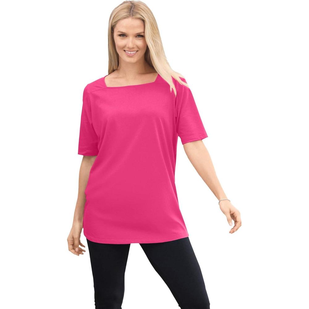 image:imageWoman Within Plus Size Perfect ElbowSleeve SquareNeck TeeRaspberry Sorbet
