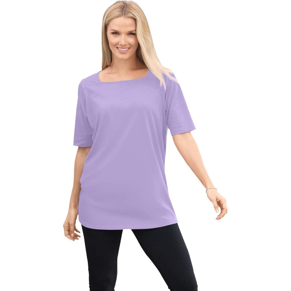 image:imageWoman Within Plus Size Perfect ElbowSleeve SquareNeck TeeSoft Iris