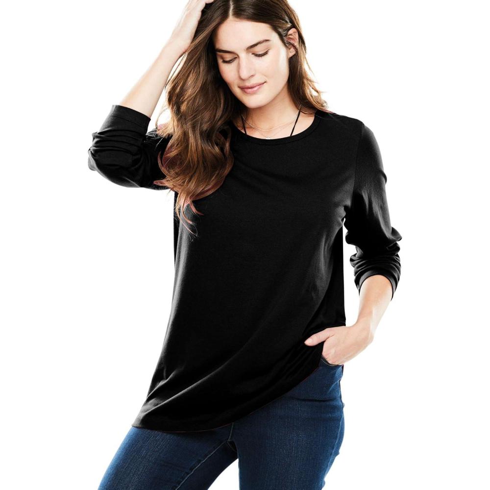 image:imageWoman Within Plus Size Perfect LongSleeve Crewneck Tee Petite AvailableBlack