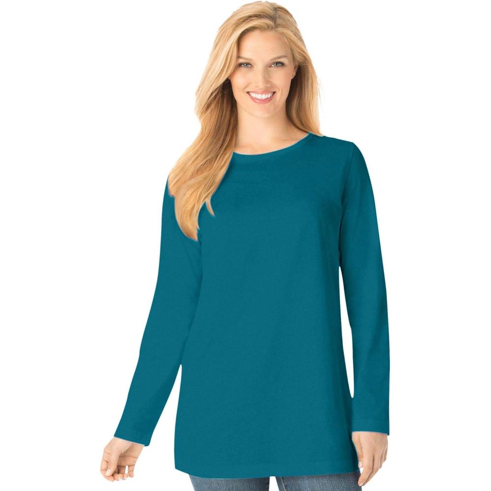 image:imageWoman Within Plus Size Perfect LongSleeve Crewneck Tee Petite AvailableDeep Teal