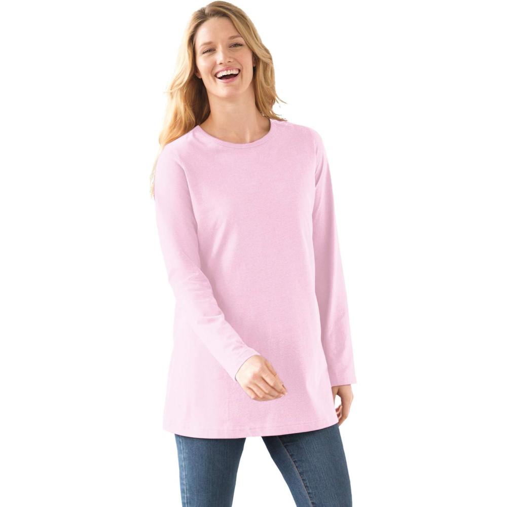 image:imageWoman Within Plus Size Perfect LongSleeve Crewneck Tee Petite AvailablePink