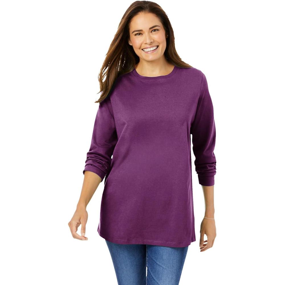 image:imageWoman Within Plus Size Perfect LongSleeve Crewneck Tee Petite AvailablePlum Purple