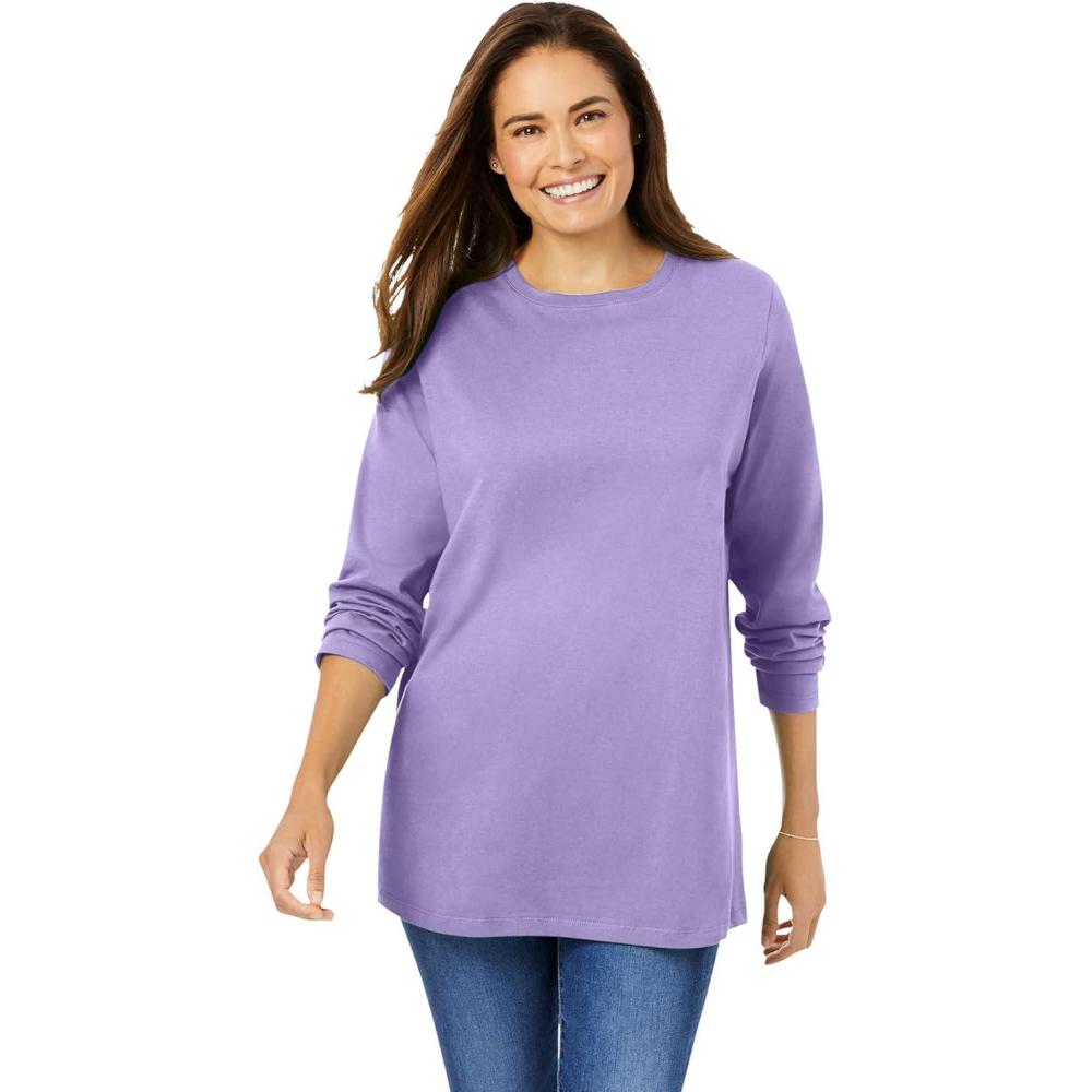 image:imageWoman Within Plus Size Perfect LongSleeve Crewneck Tee Petite AvailableSoft Iris