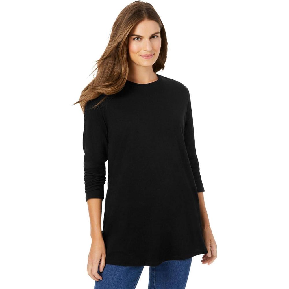 image:imageWoman Within Plus Size Perfect LongSleeve Crewneck TunicBlack