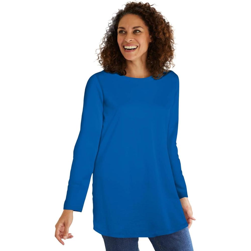 image:imageWoman Within Plus Size Perfect LongSleeve Crewneck TunicBright Cobalt