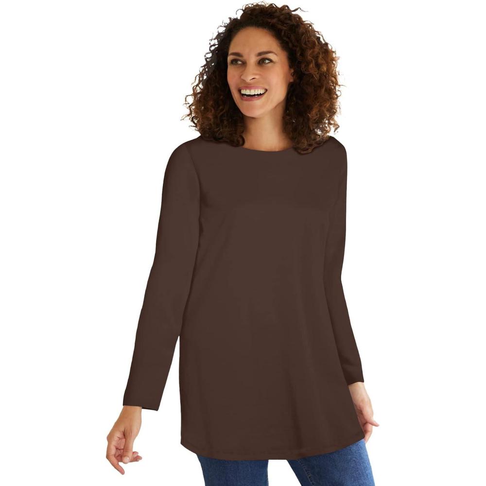 image:imageWoman Within Plus Size Perfect LongSleeve Crewneck TunicChocolate