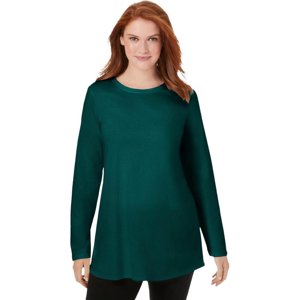 image:imageWoman Within Plus Size Perfect LongSleeve Crewneck TunicEmerald Green