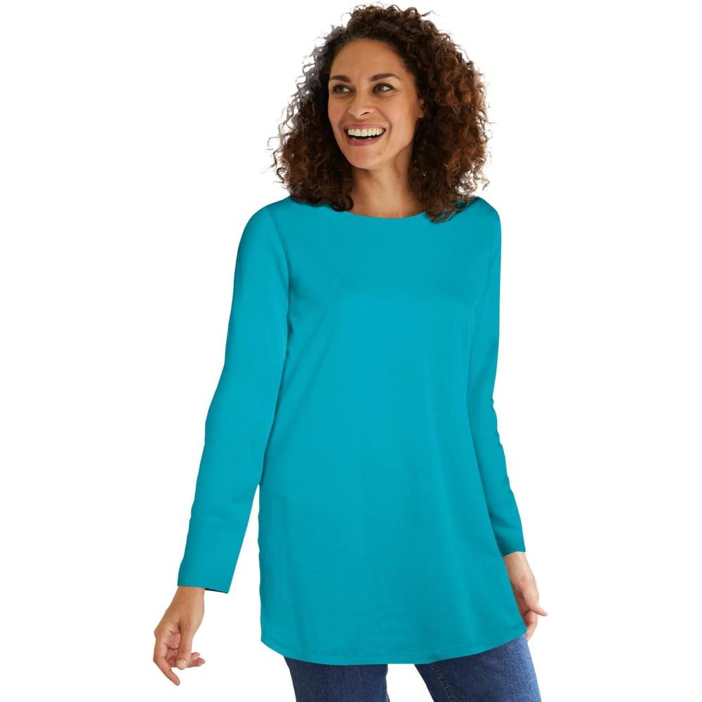 image:imageWoman Within Plus Size Perfect LongSleeve Crewneck TunicPretty Turquoise