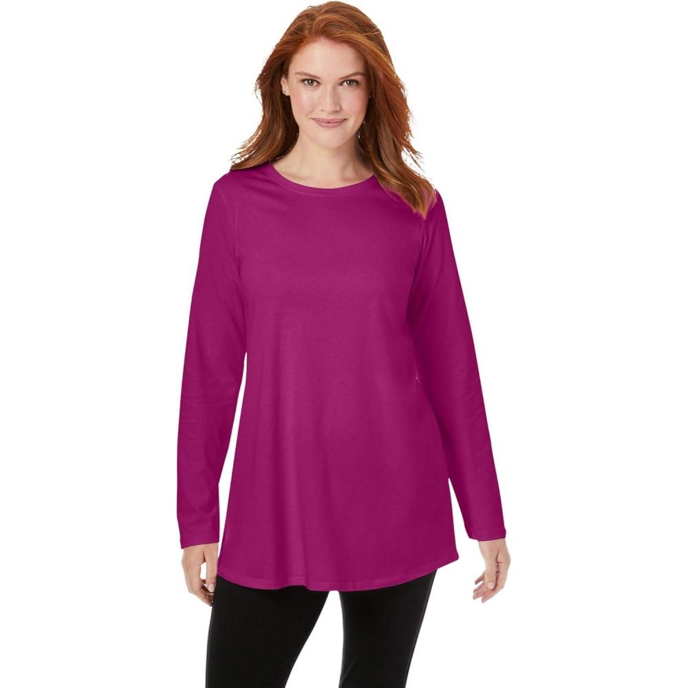 image:imageWoman Within Plus Size Perfect LongSleeve Crewneck TunicRaspberry