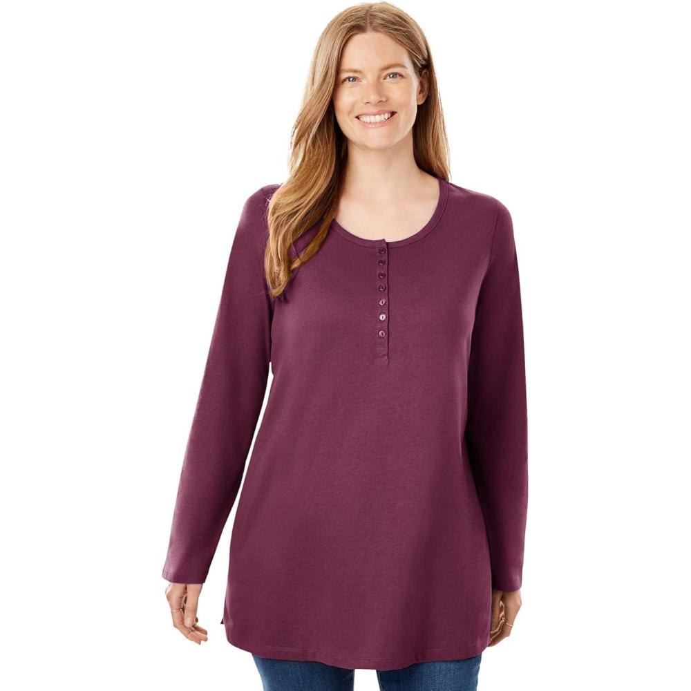 image:imageWoman Within Plus Size Perfect LongSleeve Henley TeeDeep Claret