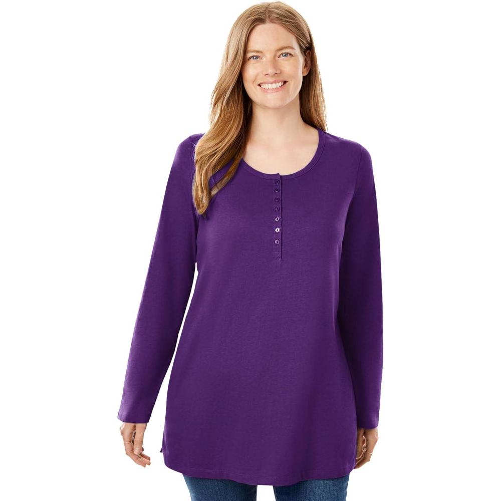 image:imageWoman Within Plus Size Perfect LongSleeve Henley TeeRadiant Purple