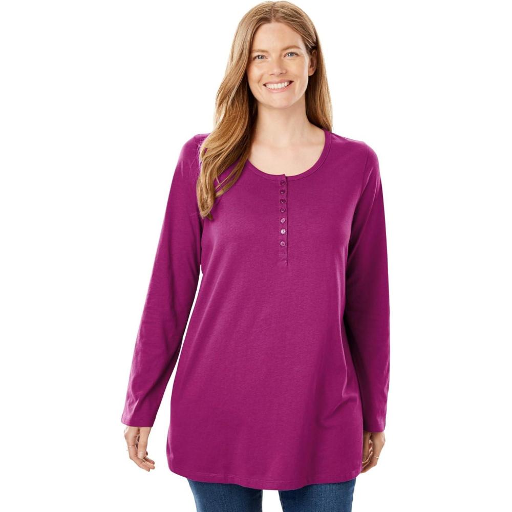 image:imageWoman Within Plus Size Perfect LongSleeve Henley TeeRaspberry