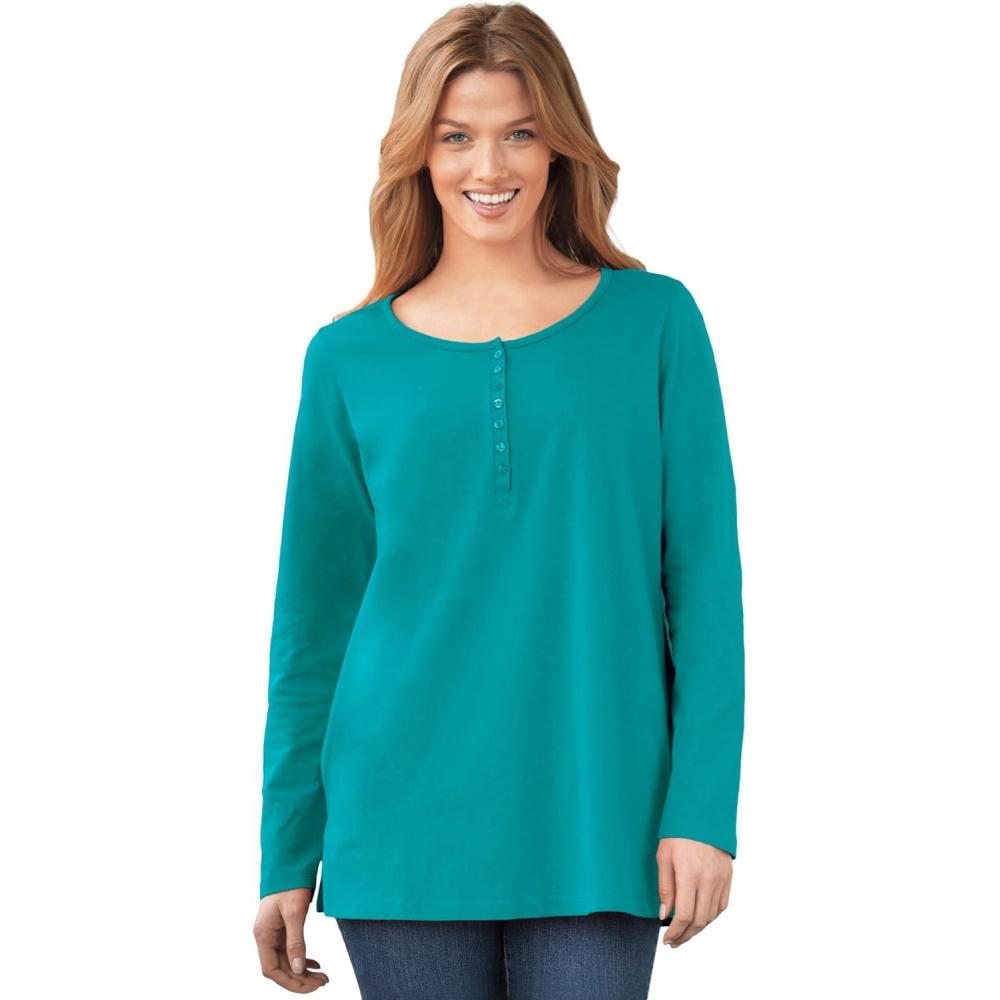 image:imageWoman Within Plus Size Perfect LongSleeve Henley TeeWaterfall