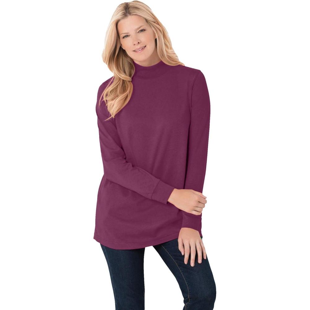 image:imageWoman Within Plus Size Perfect LongSleeve Mockneck Tee Petite AvailableDeep Claret
