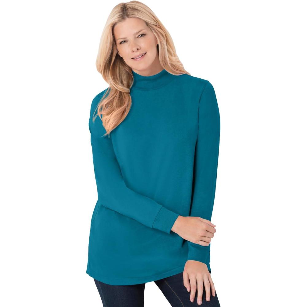 image:imageWoman Within Plus Size Perfect LongSleeve Mockneck Tee Petite AvailableDeep Teal
