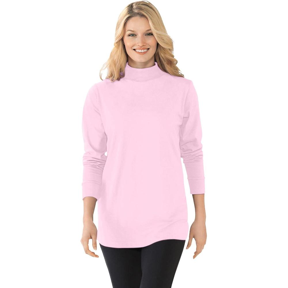 image:imageWoman Within Plus Size Perfect LongSleeve Mockneck Tee Petite AvailablePink