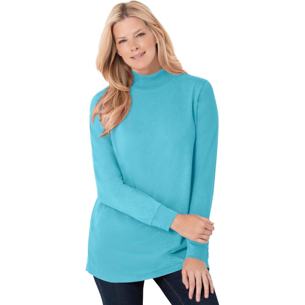 image:imageWoman Within Plus Size Perfect LongSleeve Mockneck Tee Petite AvailableSeamist Blue