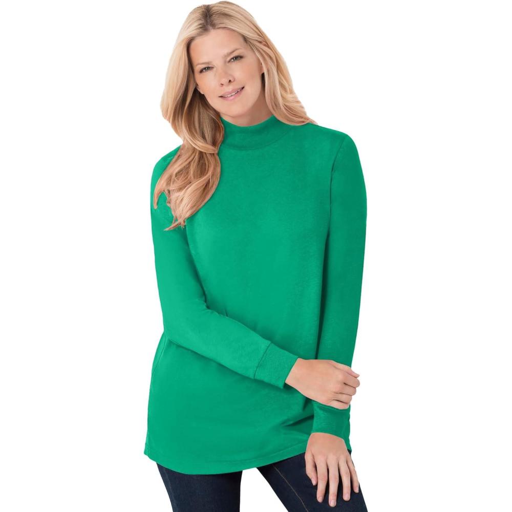image:imageWoman Within Plus Size Perfect LongSleeve Mockneck Tee Petite AvailableTropical Emerald