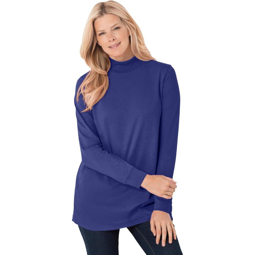 image:imageWoman Within Plus Size Perfect LongSleeve Mockneck Tee Petite AvailableUltra Blue