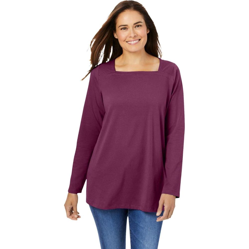 image:imageWoman Within Plus Size Perfect LongSleeve SquareNeck TeeDeep Claret