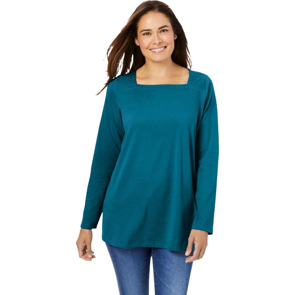 image:imageWoman Within Plus Size Perfect LongSleeve SquareNeck TeeDeep Teal
