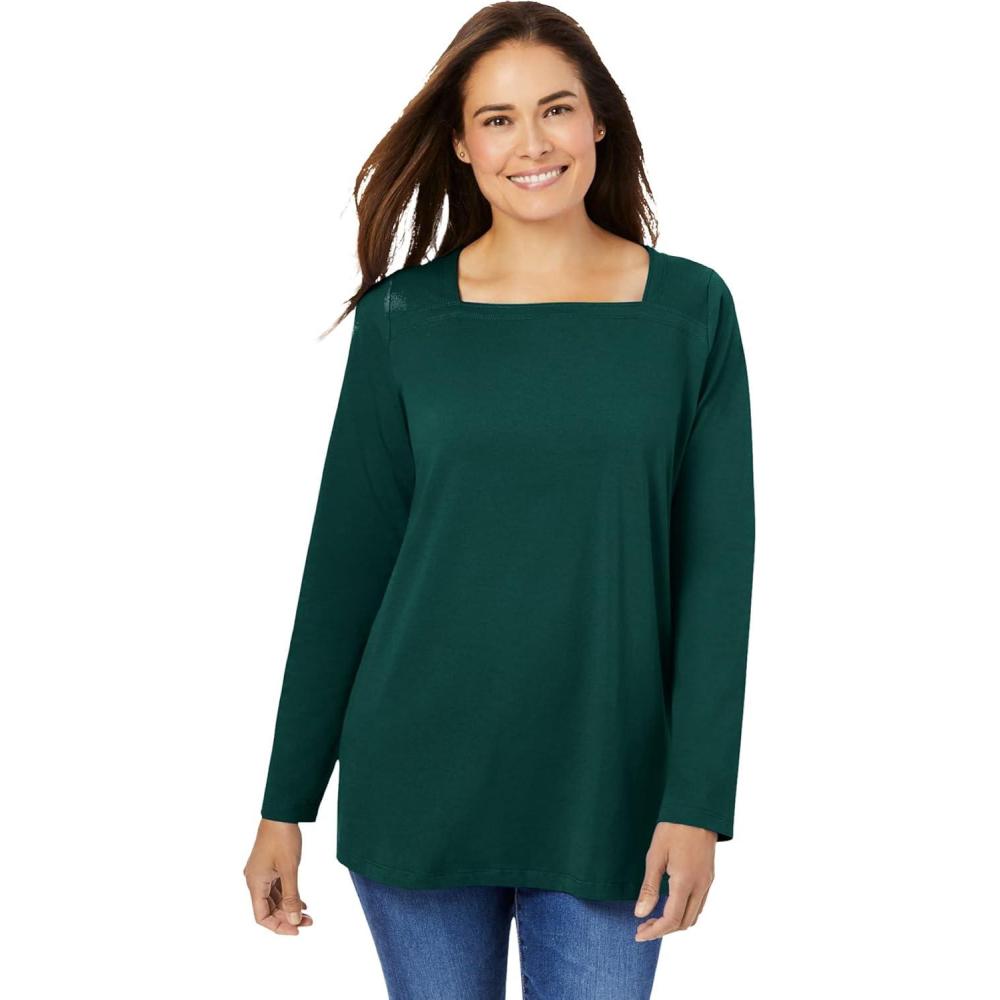 image:imageWoman Within Plus Size Perfect LongSleeve SquareNeck TeeEmerald Green