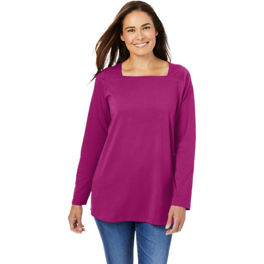 image:imageWoman Within Plus Size Perfect LongSleeve SquareNeck TeeRaspberry