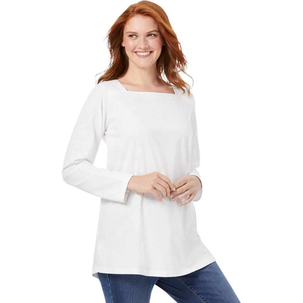 image:imageWoman Within Plus Size Perfect LongSleeve SquareNeck TeeWhite