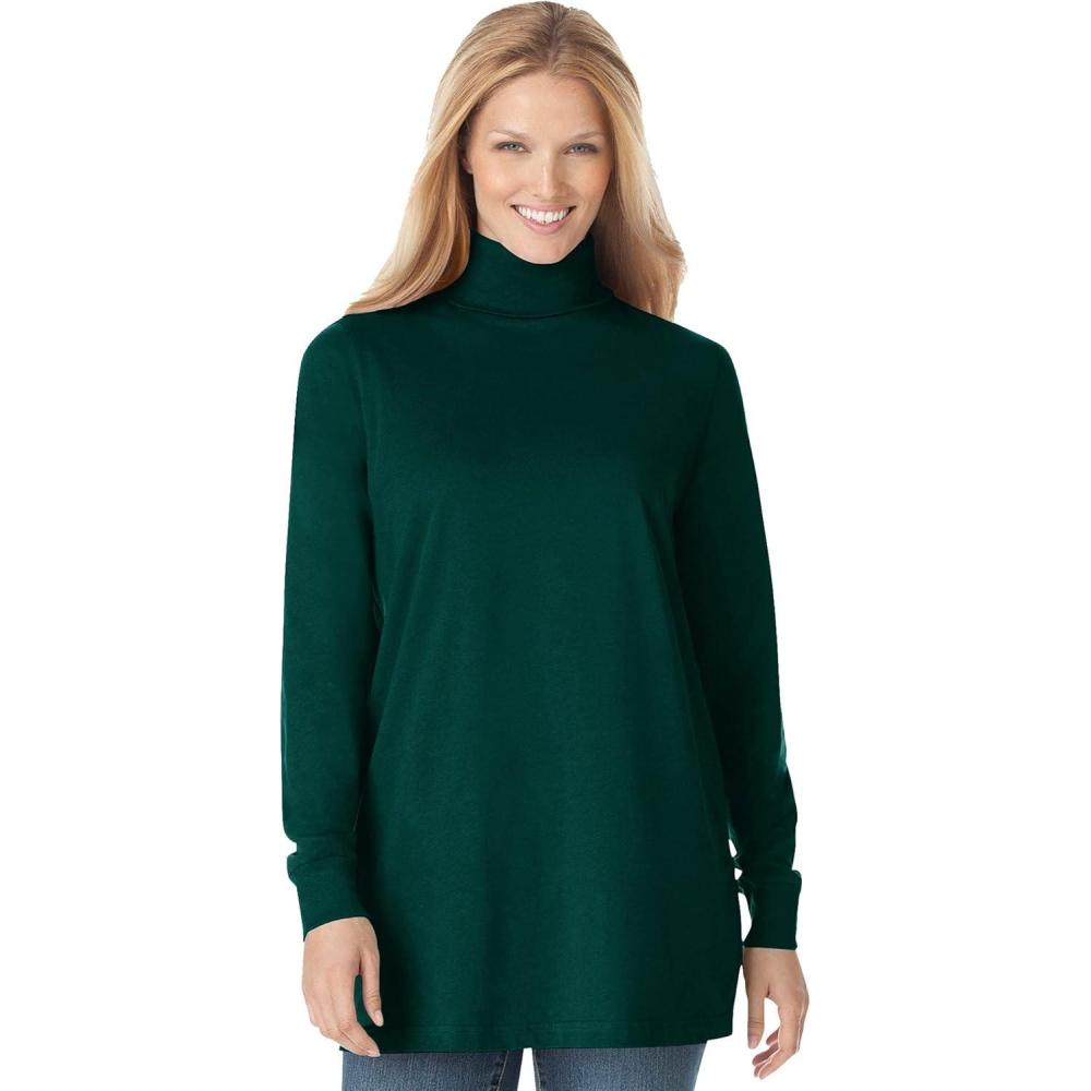 image:imageWoman Within Plus Size Perfect LongSleeve Turtleneck Tee Petite AvailableEmerald Green