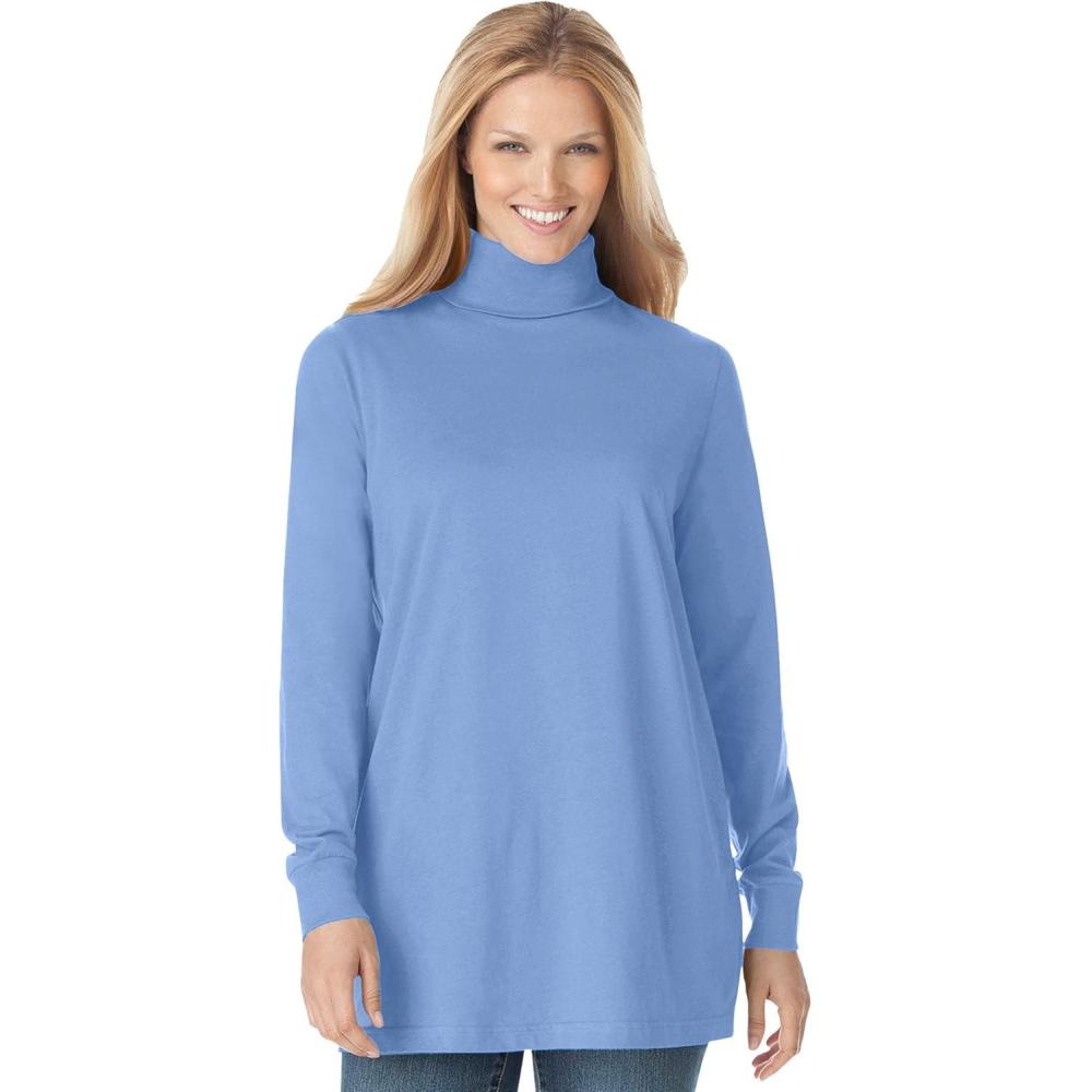 image:imageWoman Within Plus Size Perfect LongSleeve Turtleneck Tee Petite AvailableFrench Blue