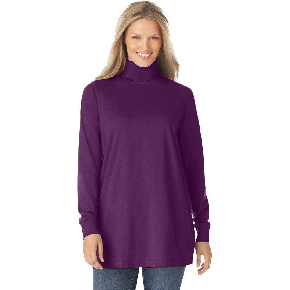 image:imageWoman Within Plus Size Perfect LongSleeve Turtleneck Tee Petite AvailablePlum Purple