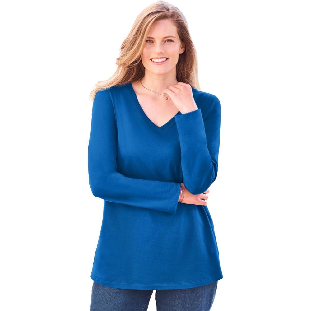 image:imageWoman Within Plus Size Perfect LongSleeve VNeck TeeBright Cobalt