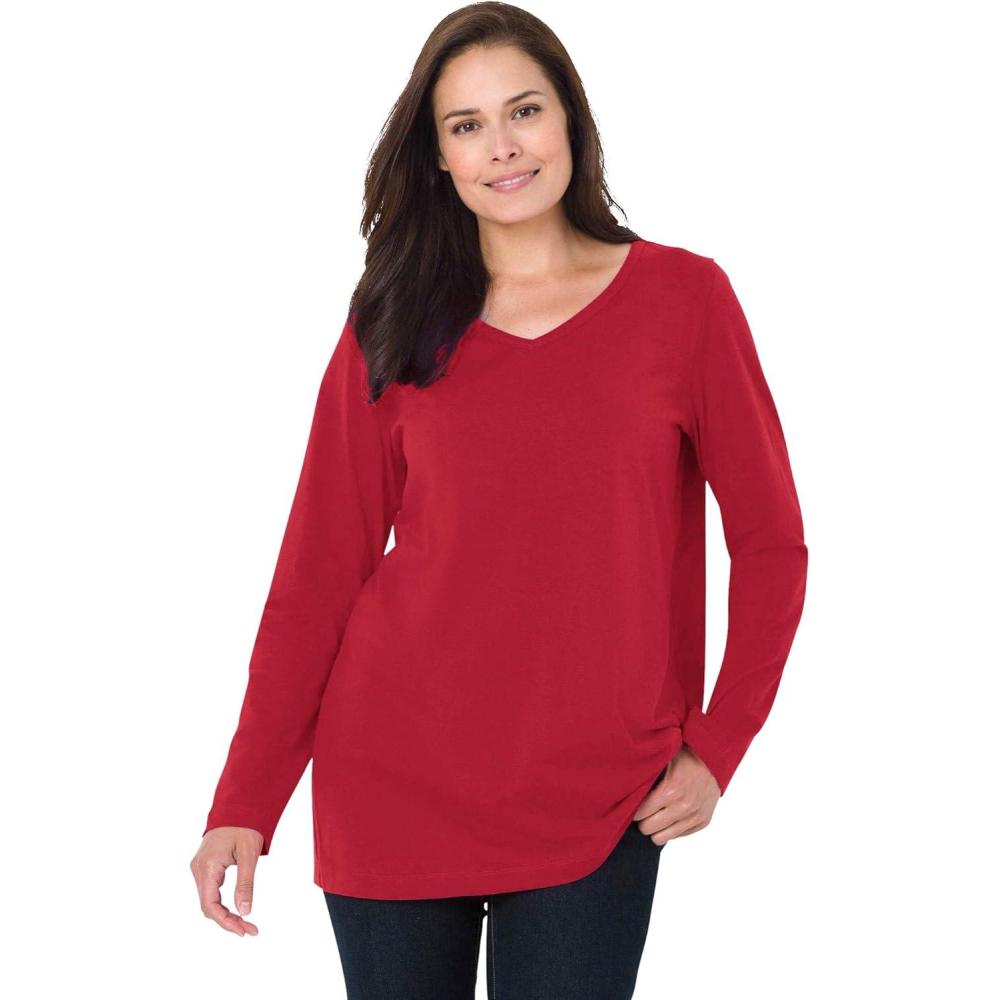 image:imageWoman Within Plus Size Perfect LongSleeve VNeck TeeClassic Red
