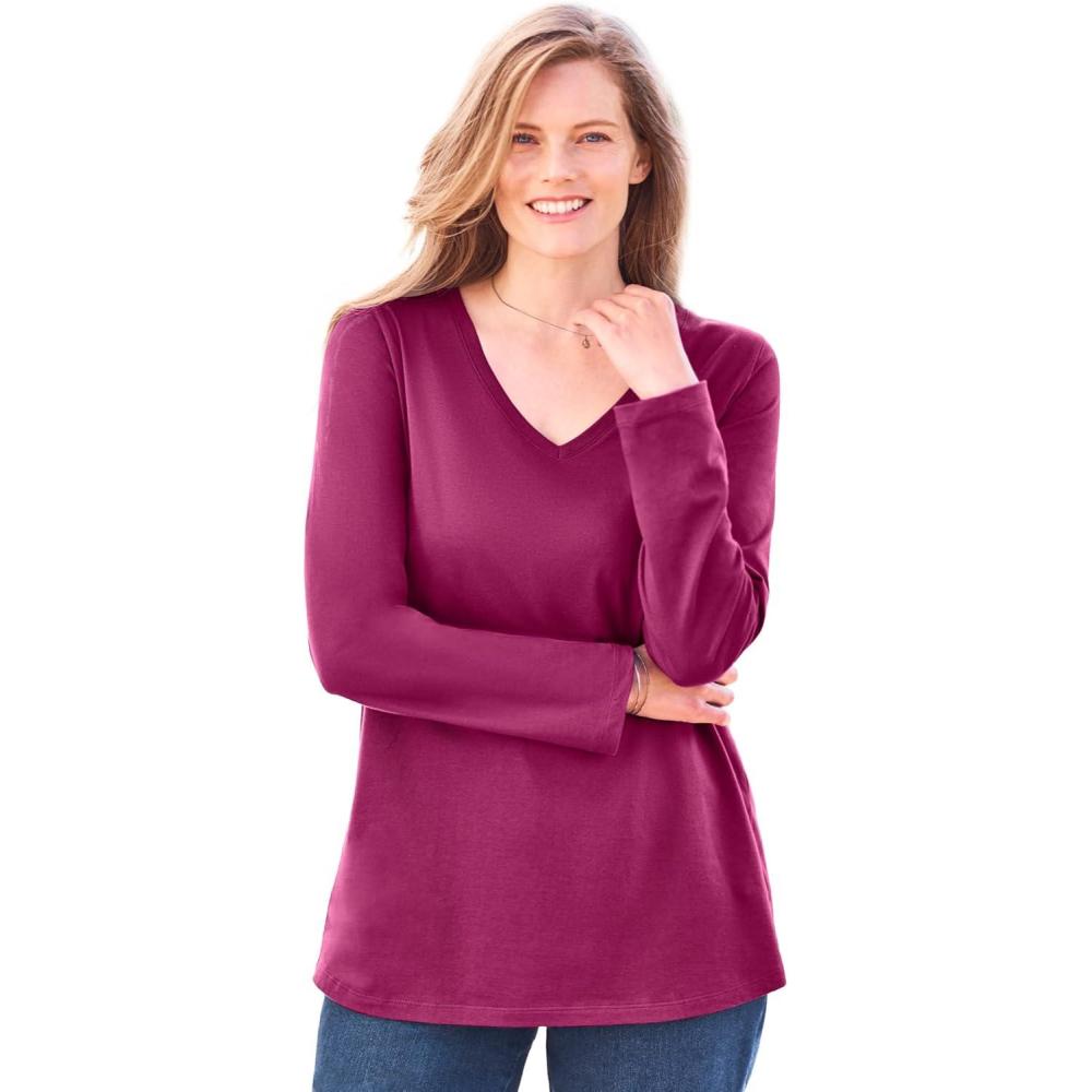 image:imageWoman Within Plus Size Perfect LongSleeve VNeck TeeRaspberry