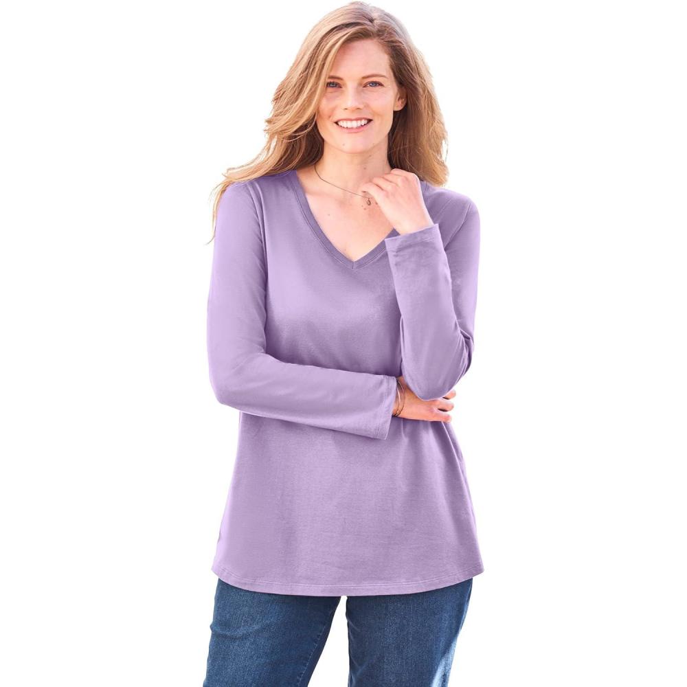 image:imageWoman Within Plus Size Perfect LongSleeve VNeck TeeSoft Iris