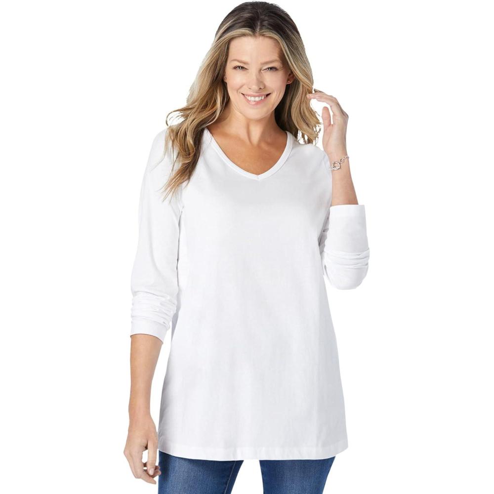 image:imageWoman Within Plus Size Perfect LongSleeve VNeck TeeWhite