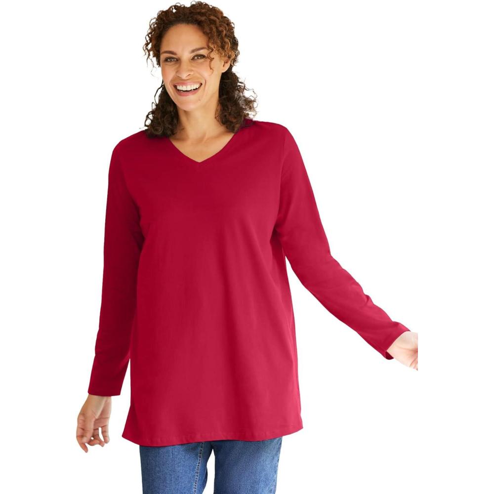 image:imageWoman Within Plus Size Perfect LongSleeve VNeck TunicClassic Red