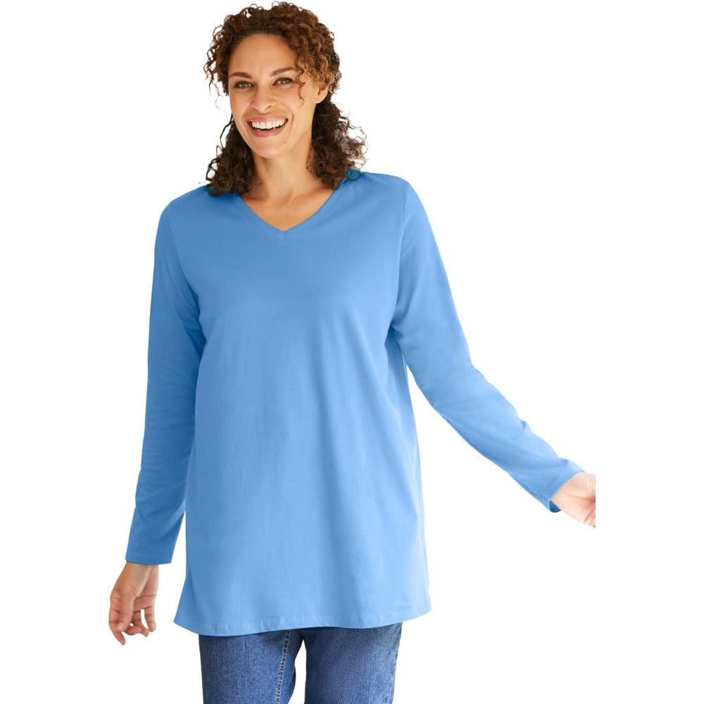 image:imageWoman Within Plus Size Perfect LongSleeve VNeck TunicFrench Blue