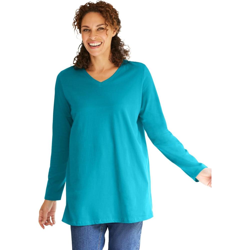 image:imageWoman Within Plus Size Perfect LongSleeve VNeck TunicPretty Turquoise
