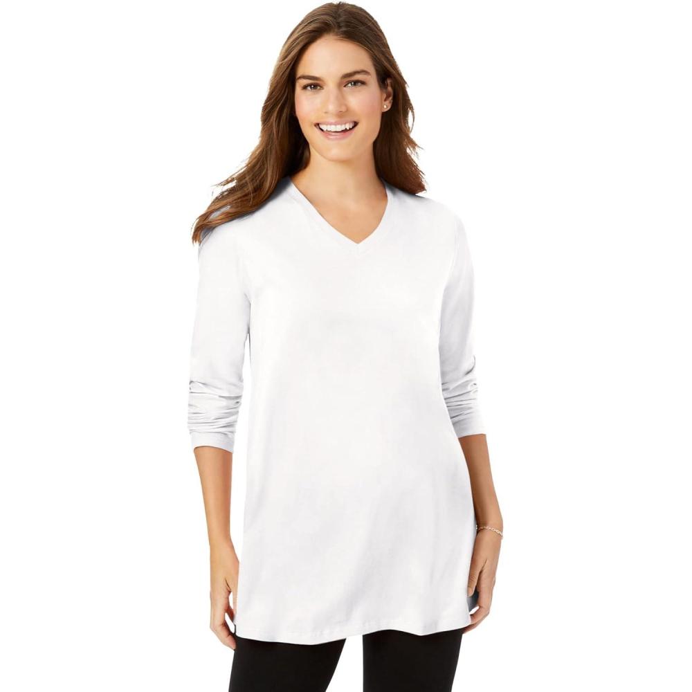 image:imageWoman Within Plus Size Perfect LongSleeve VNeck TunicWhite